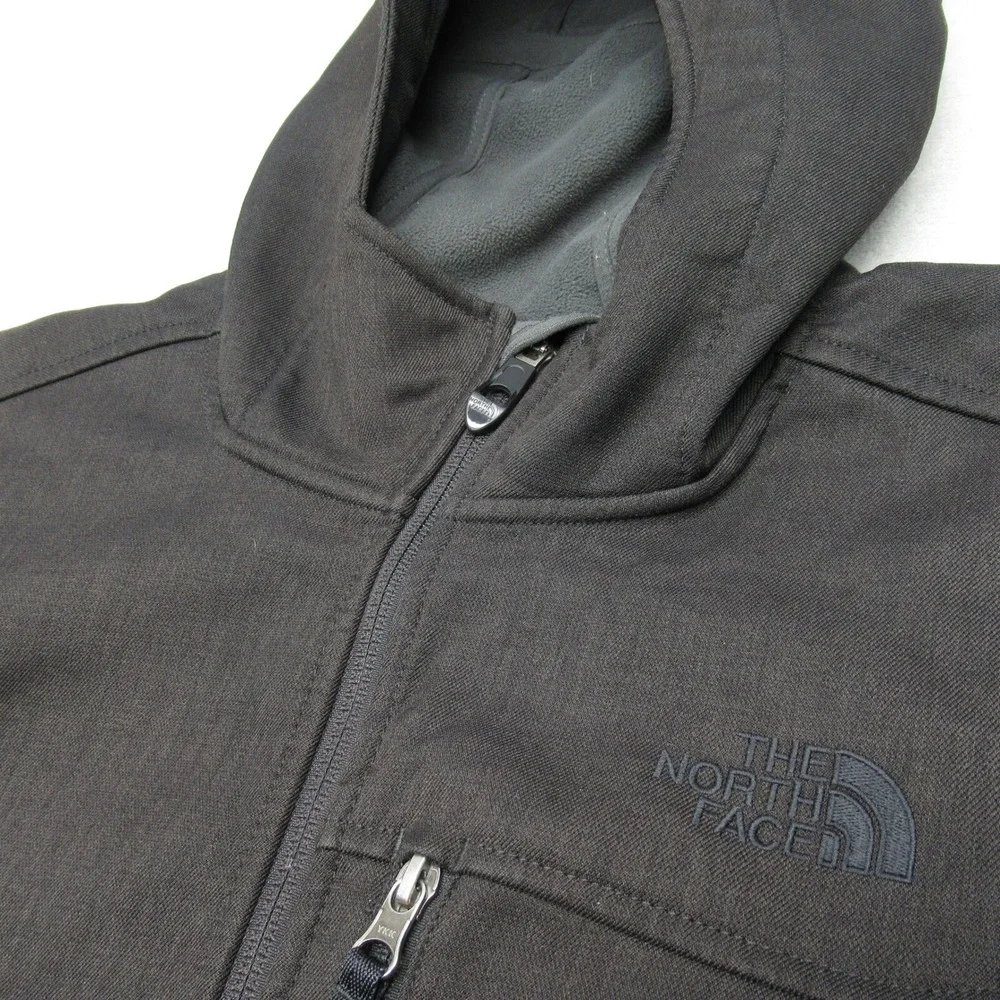 North Face Jacket Men Medium Dark Brown Pocket Hood Full Zip Hiking Soft Shell